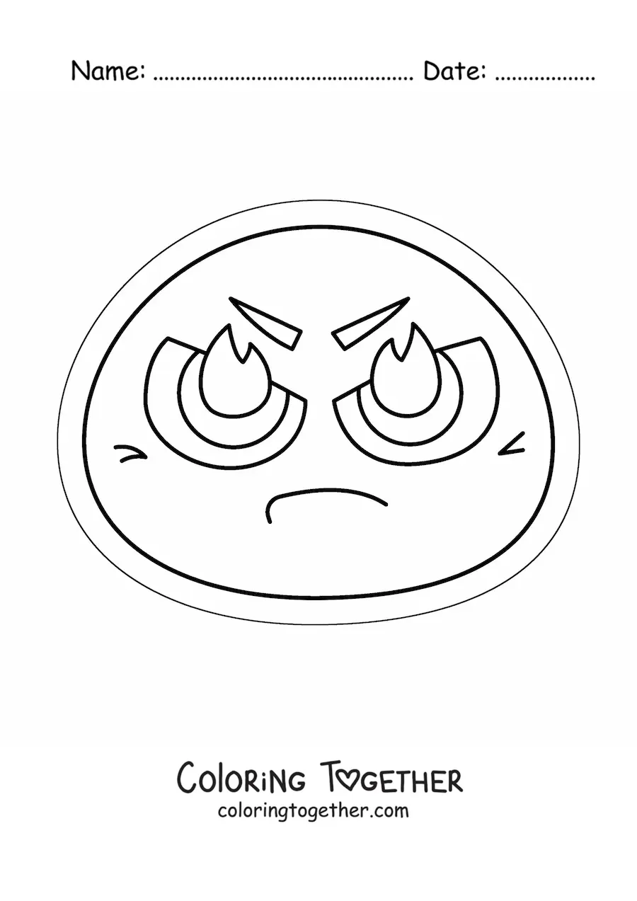 Coloring page of an animated angry kawaii emoticon