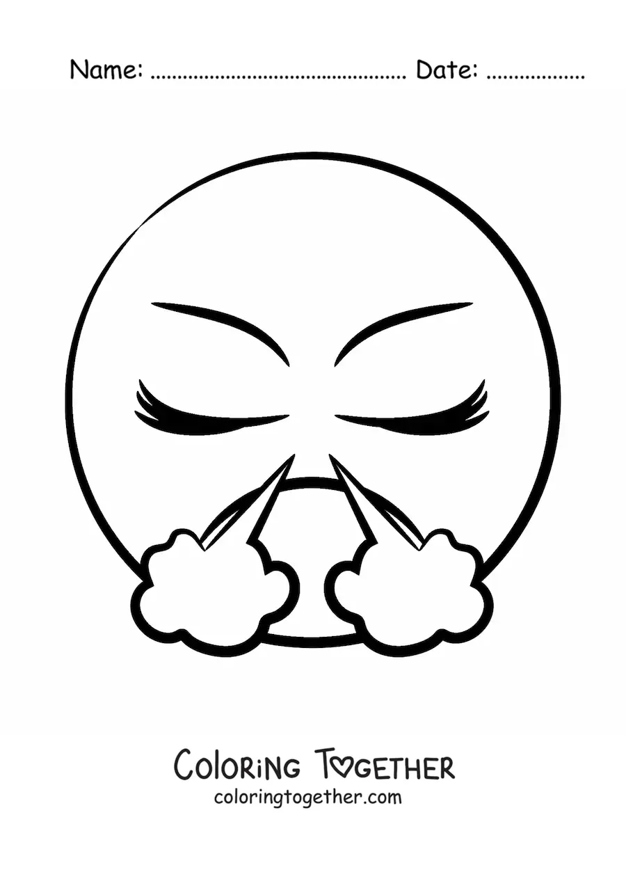 Coloring page of a furious emoji