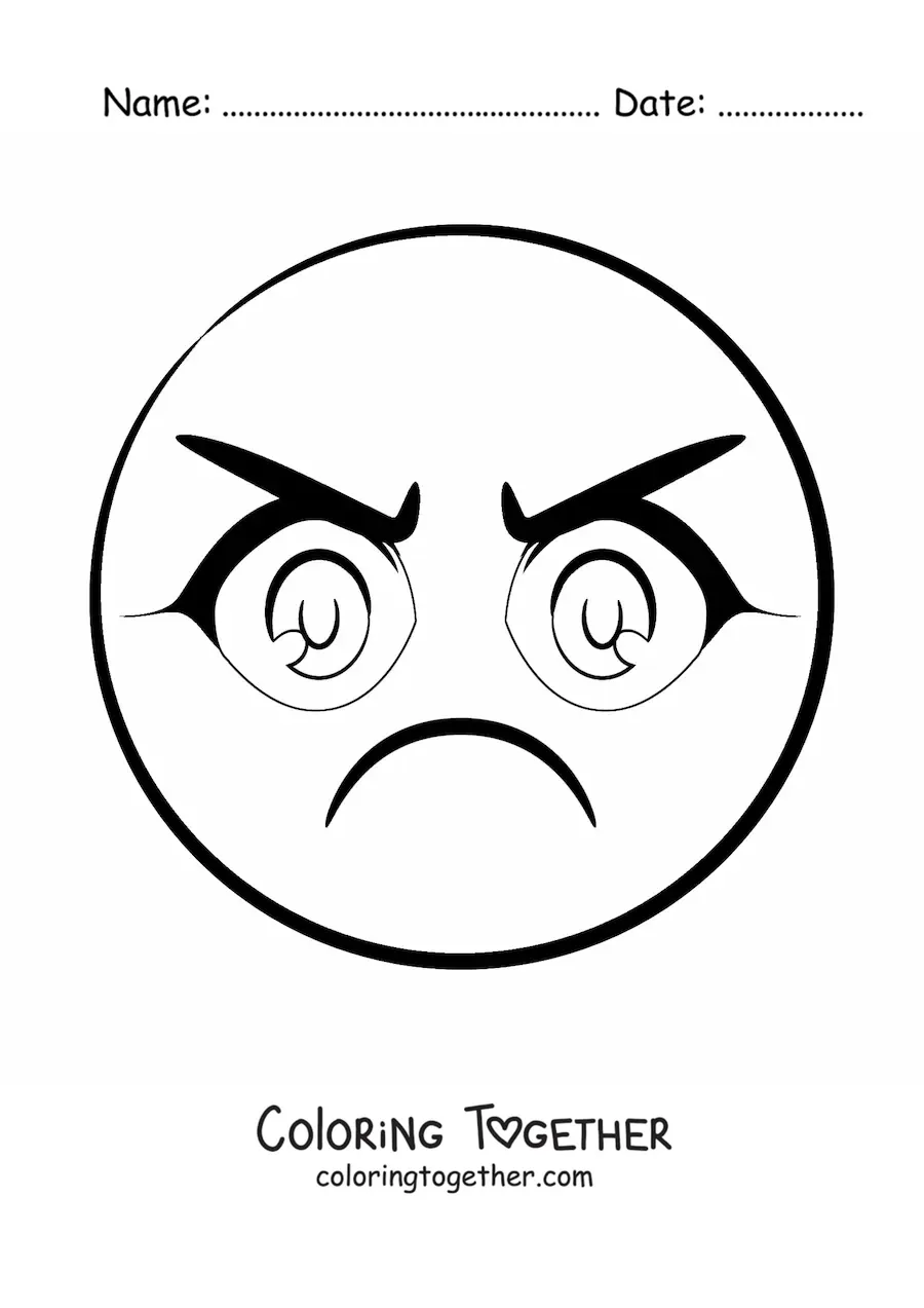 Coloring page of an angry woman emoji