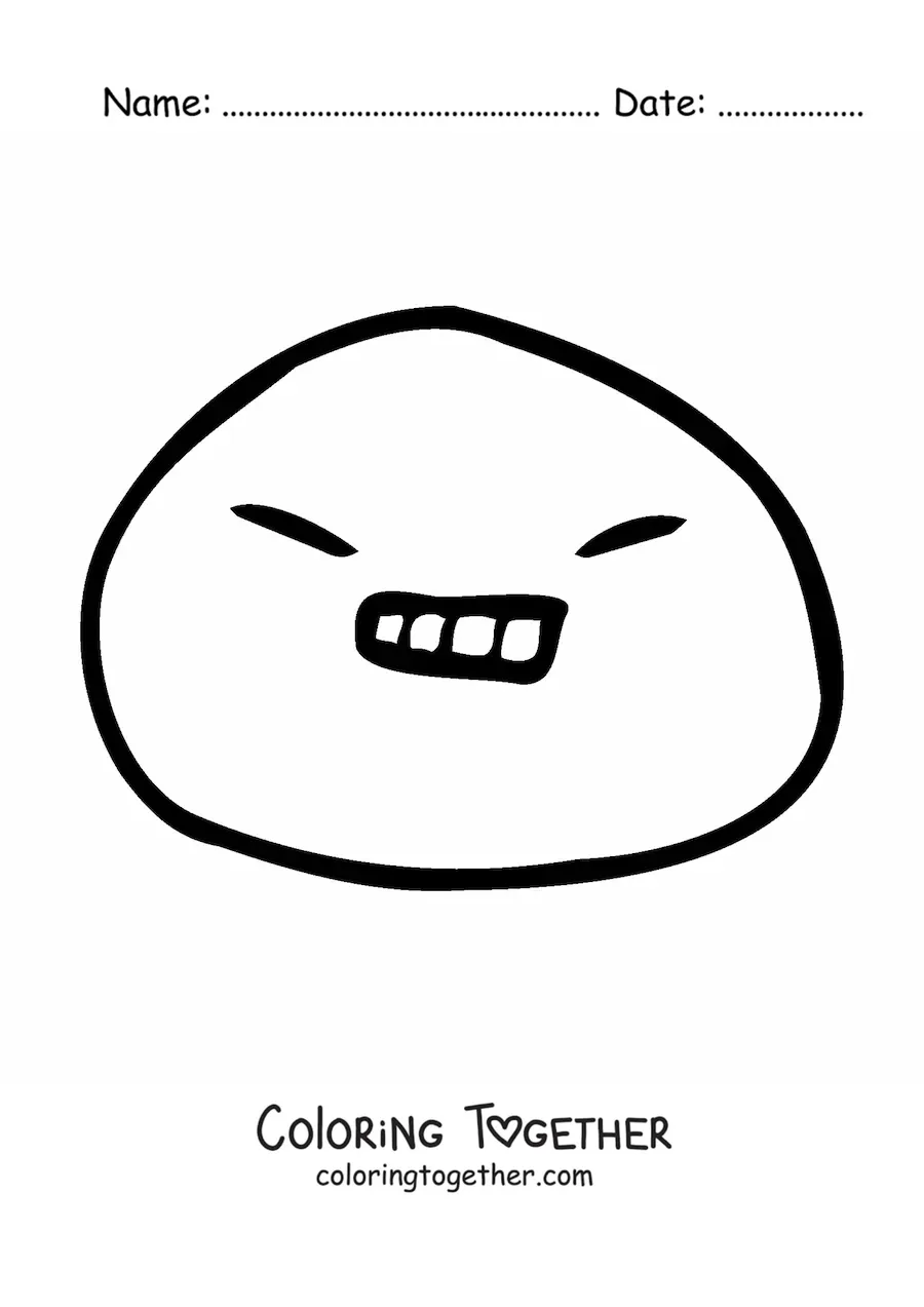 Coloring page of a simple angry emoji