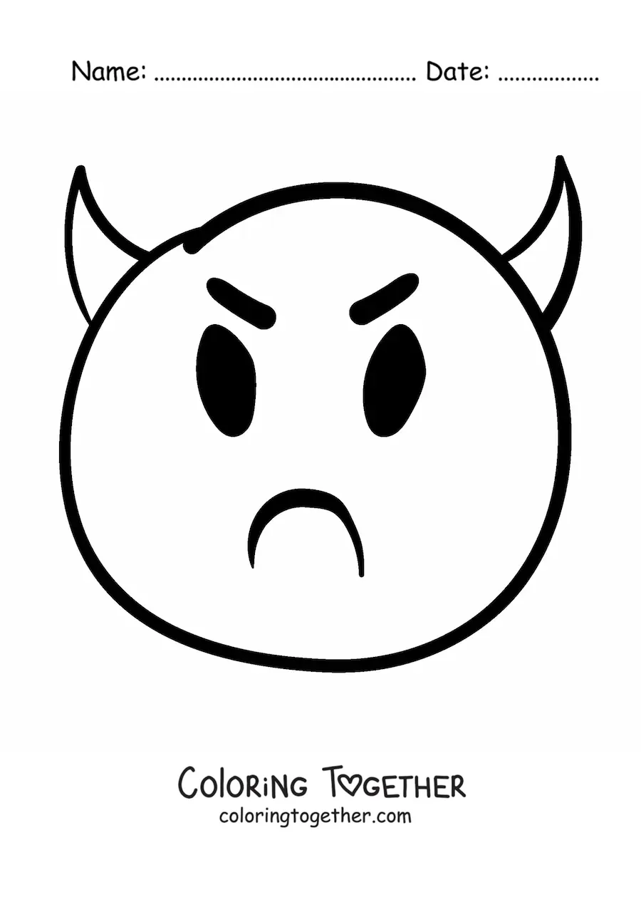Coloring page of an angry devil emoji