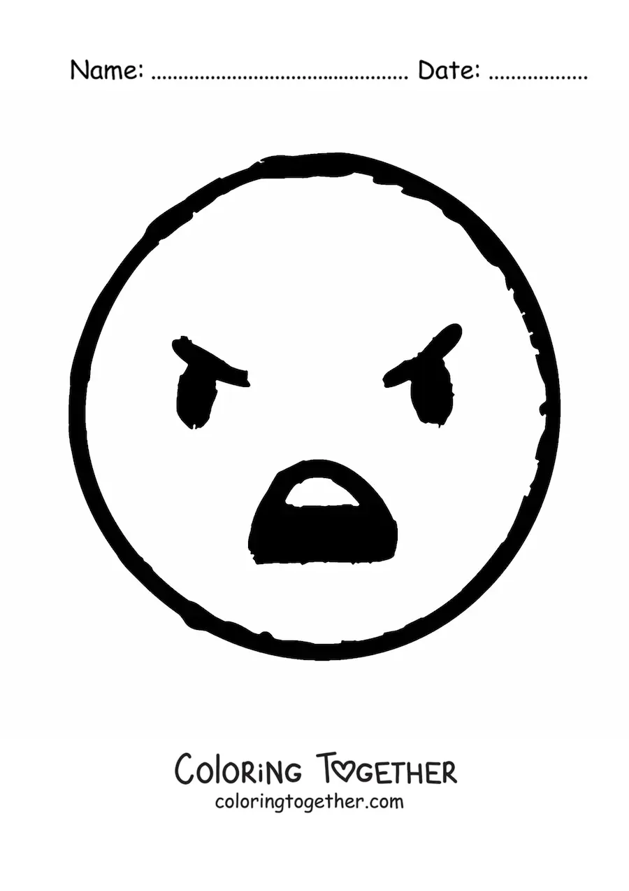 Coloring page of a big angry emoticon