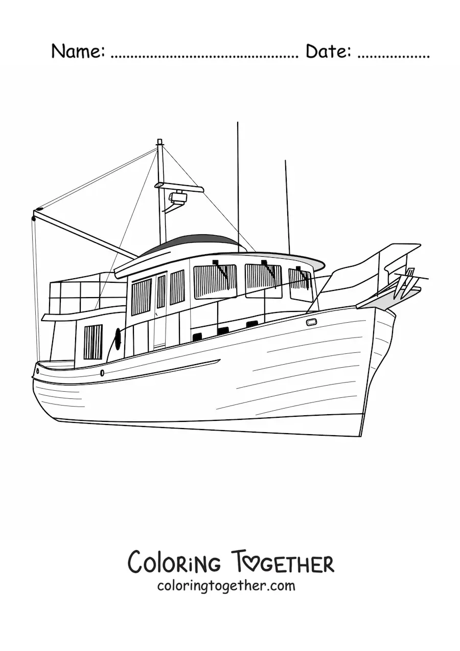 Coloring page of a fishing boat