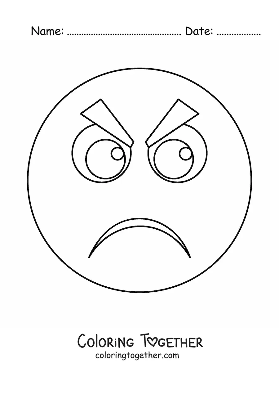Coloring page of an angry person emoji