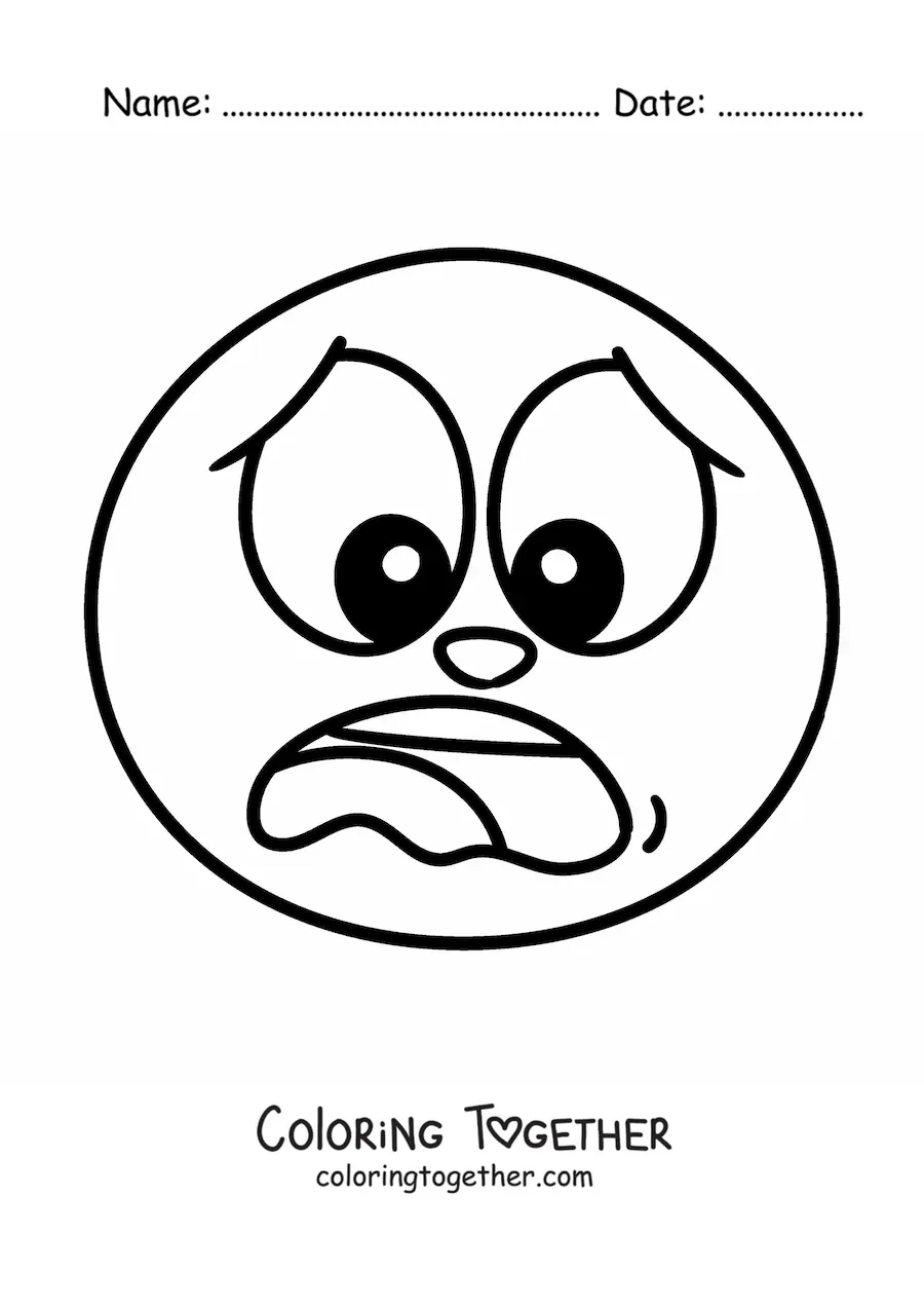 Coloring page of a scared emoji screaming