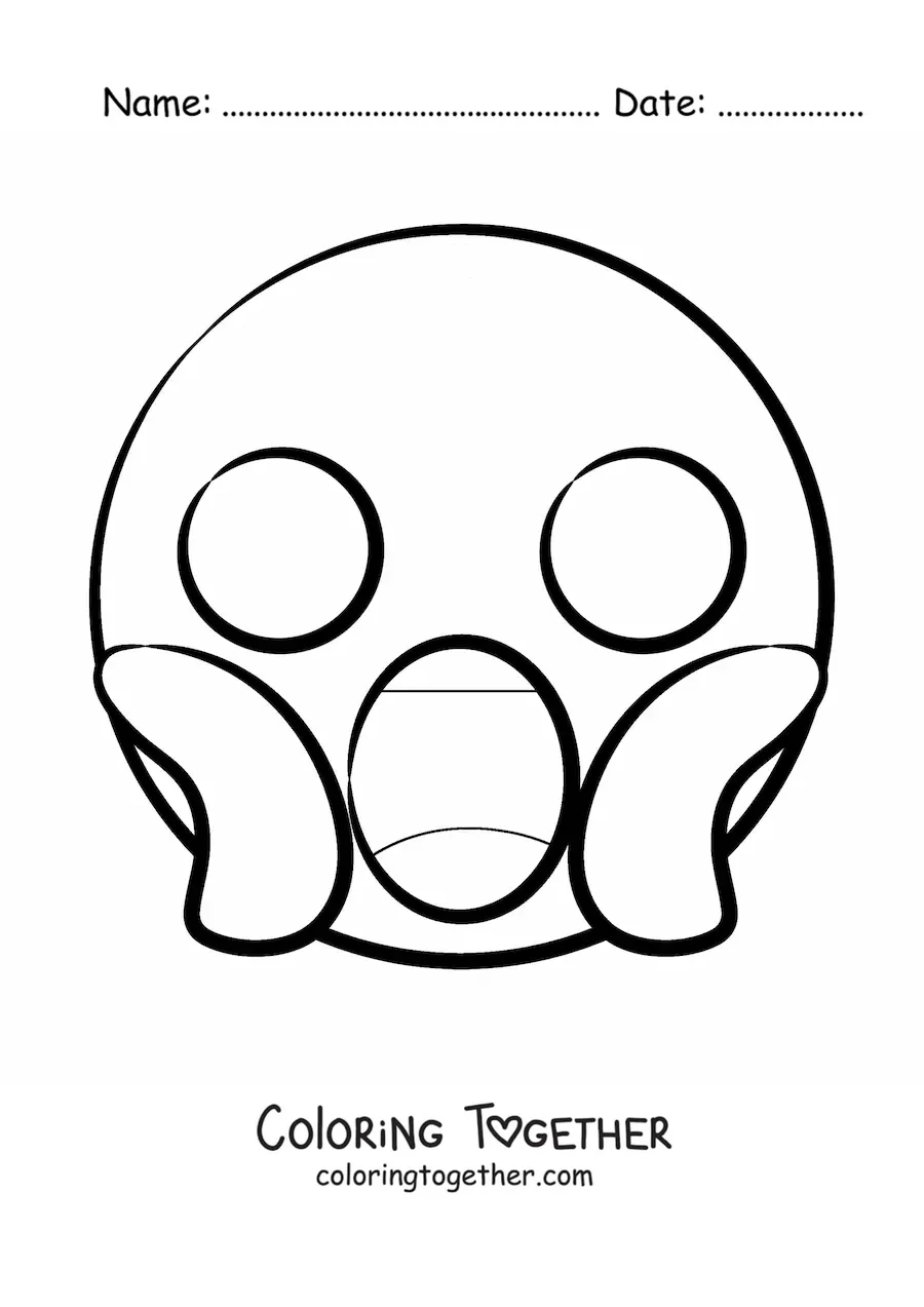 Coloring page of a face screaming in fear