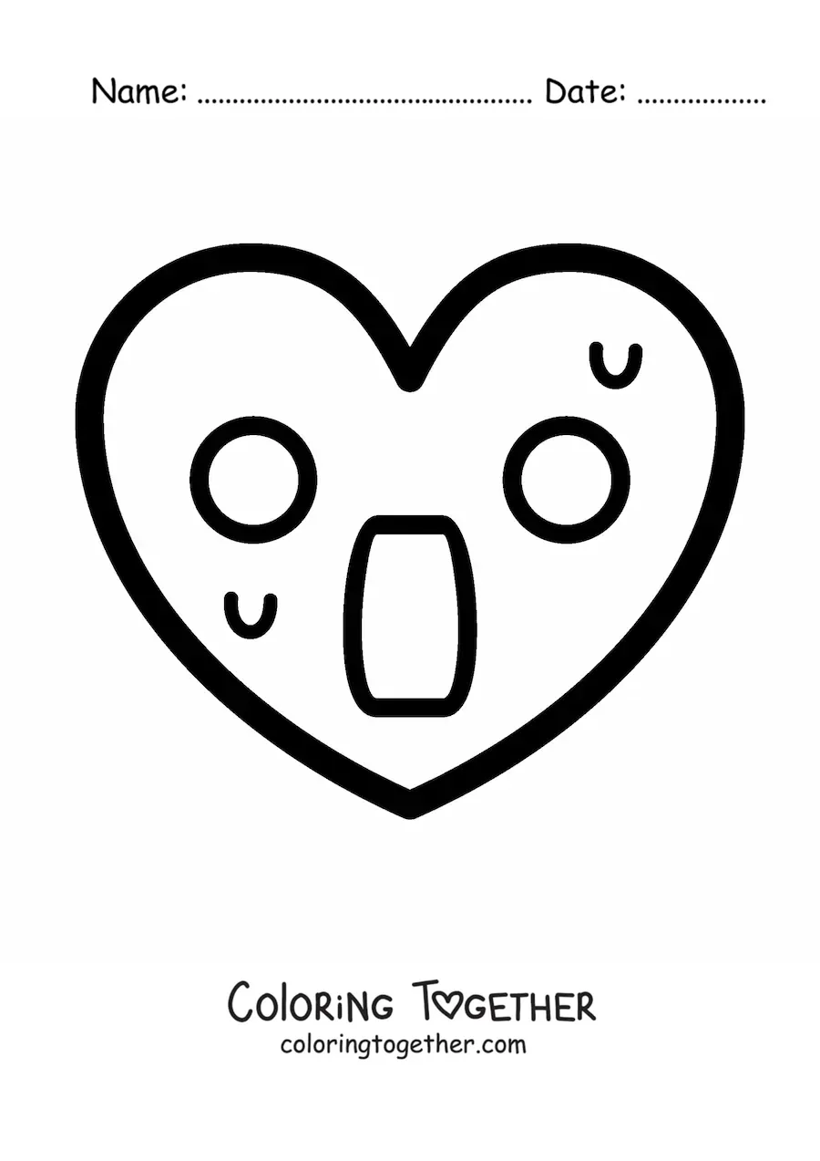 Coloring page of a scared heart emoji