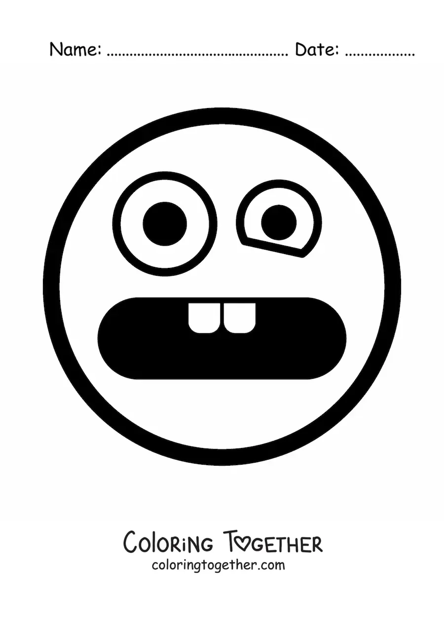 Coloring page of an animated scared emoji