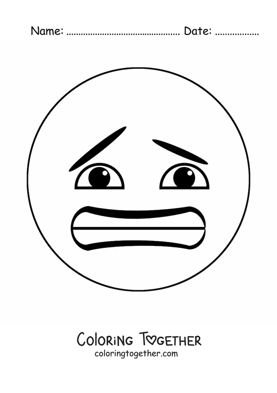 Coloring page of a scared emoji