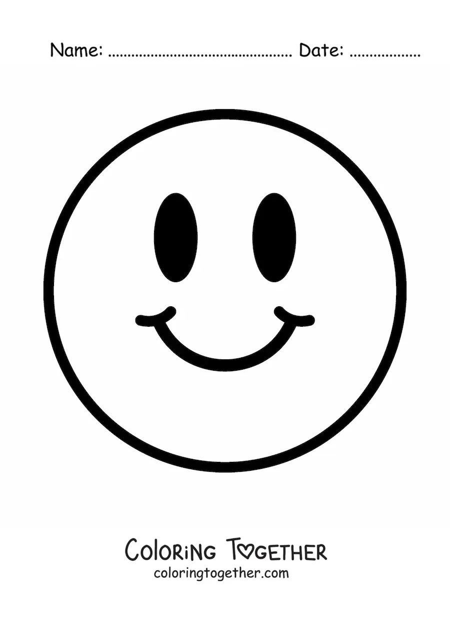 Coloring page of a happy face emoji