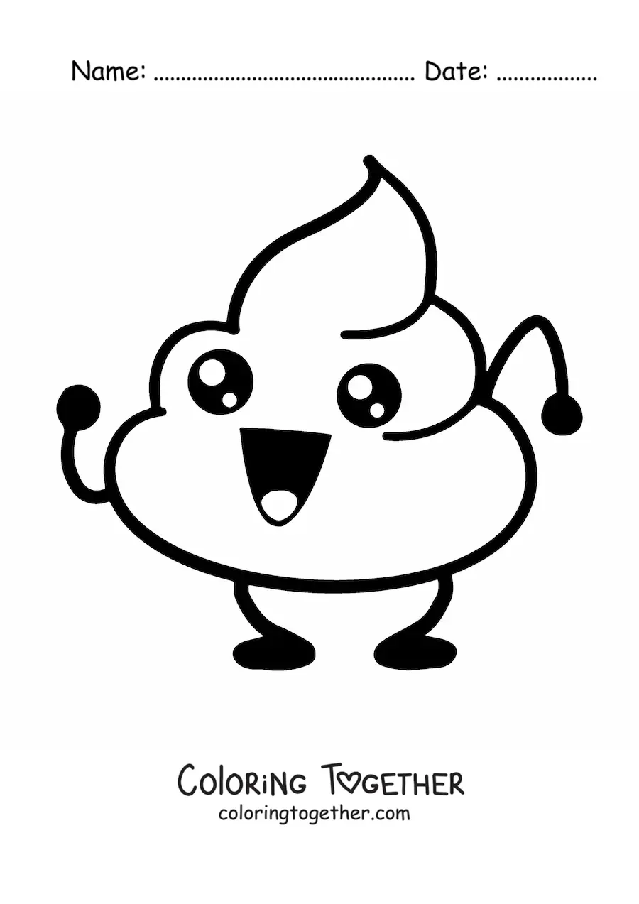 Coloring page of an animated dancing happy poop emoji