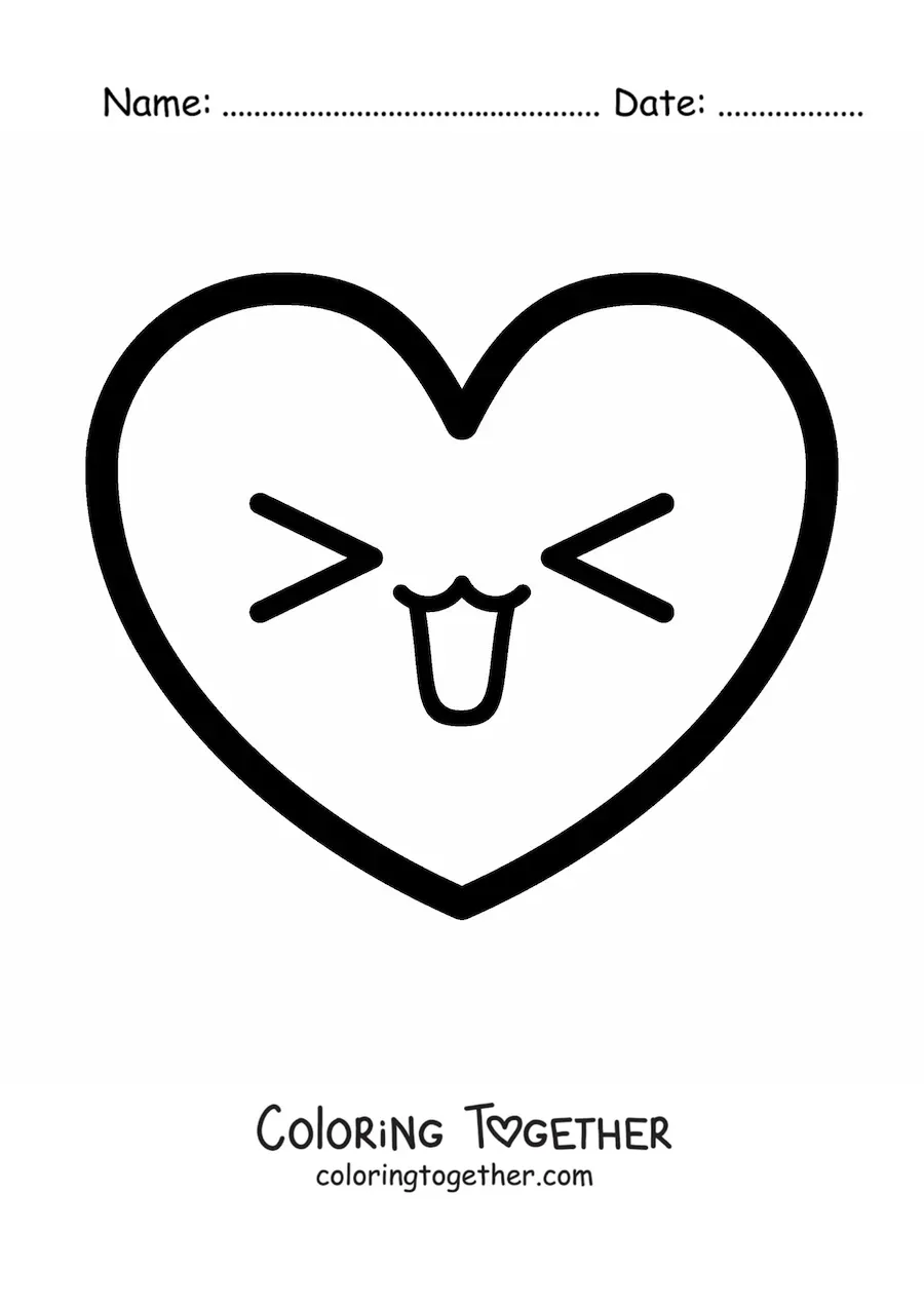 Coloring page of a happy kawaii heart emoji