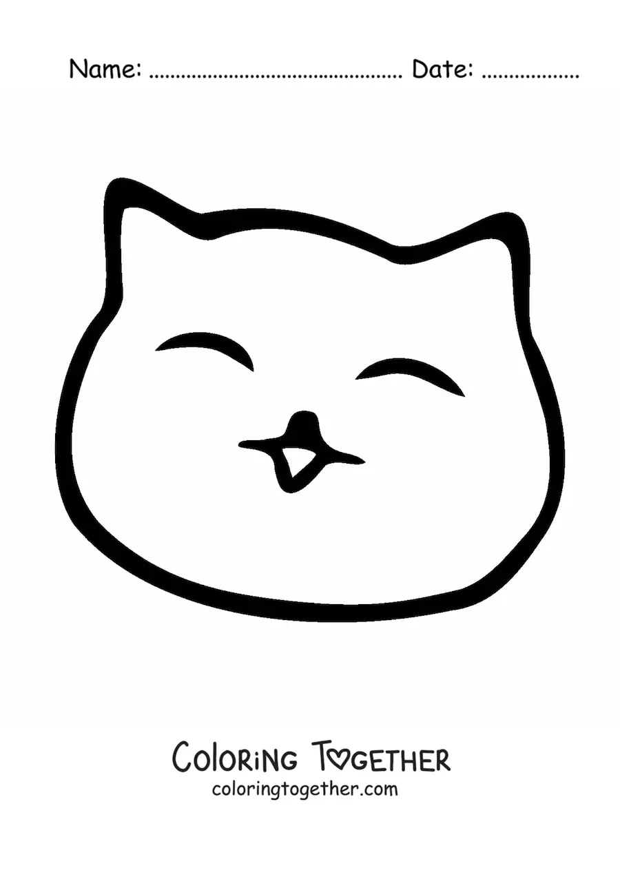 Coloring page of a happy cat emoji