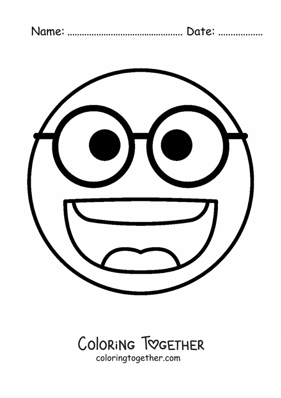 Coloring page of a happy face with glasses