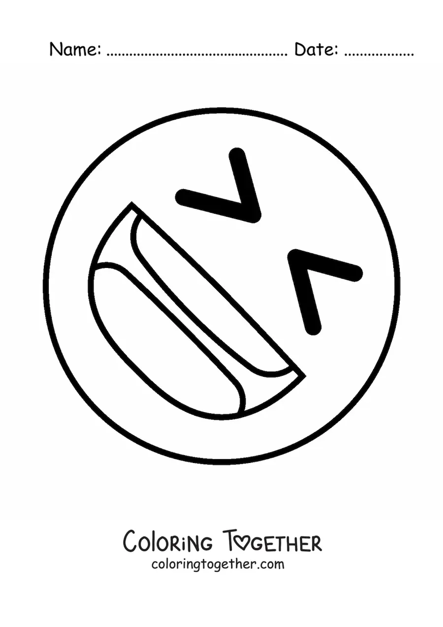 Coloring page of a laughing happy face emoji