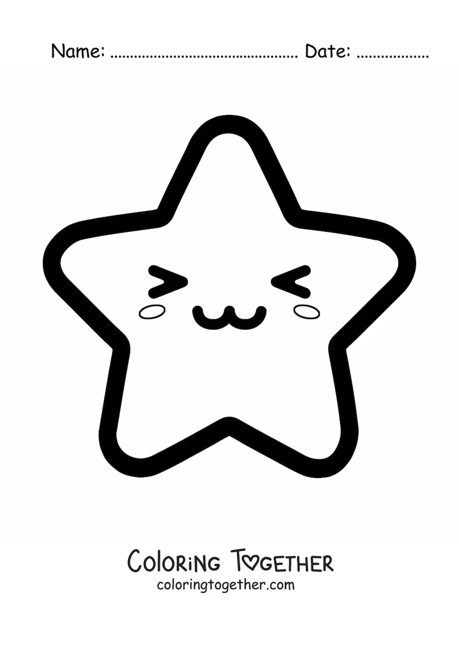 Coloring page of a happy kawaii star emoji