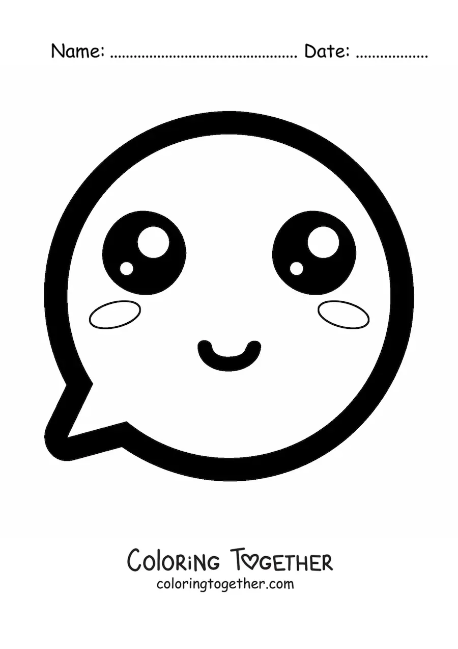 Coloring page of a happy face kawaii emoji