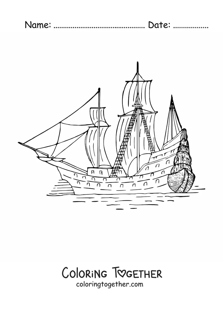 Coloring page of a boat at sea