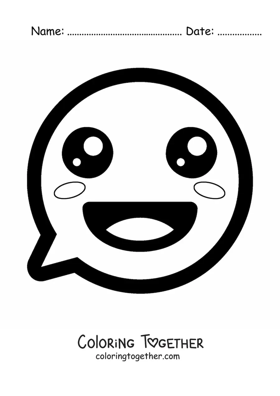 Coloring page of a smiling face kawaii emoji