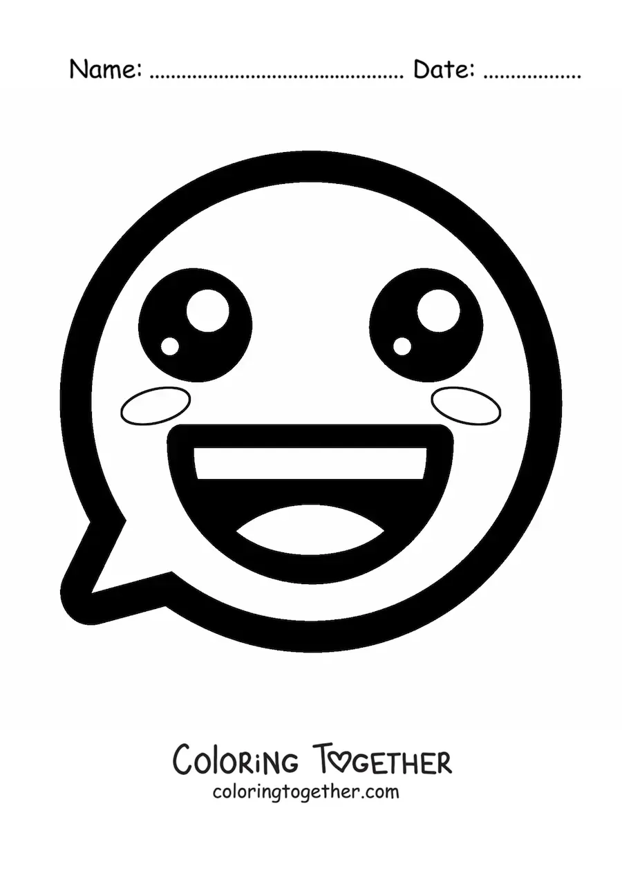 Coloring page of an animated happy face kawaii emoji