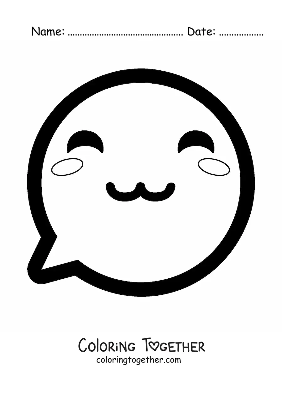 Coloring page of a smiling kawaii emoji