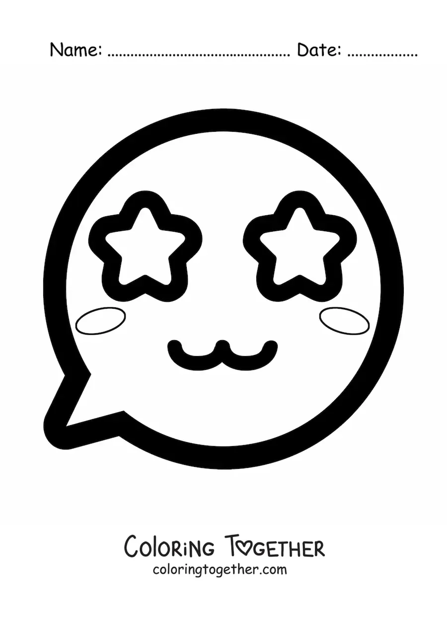 Coloring page of a smiling kawaii emoji with star eyes