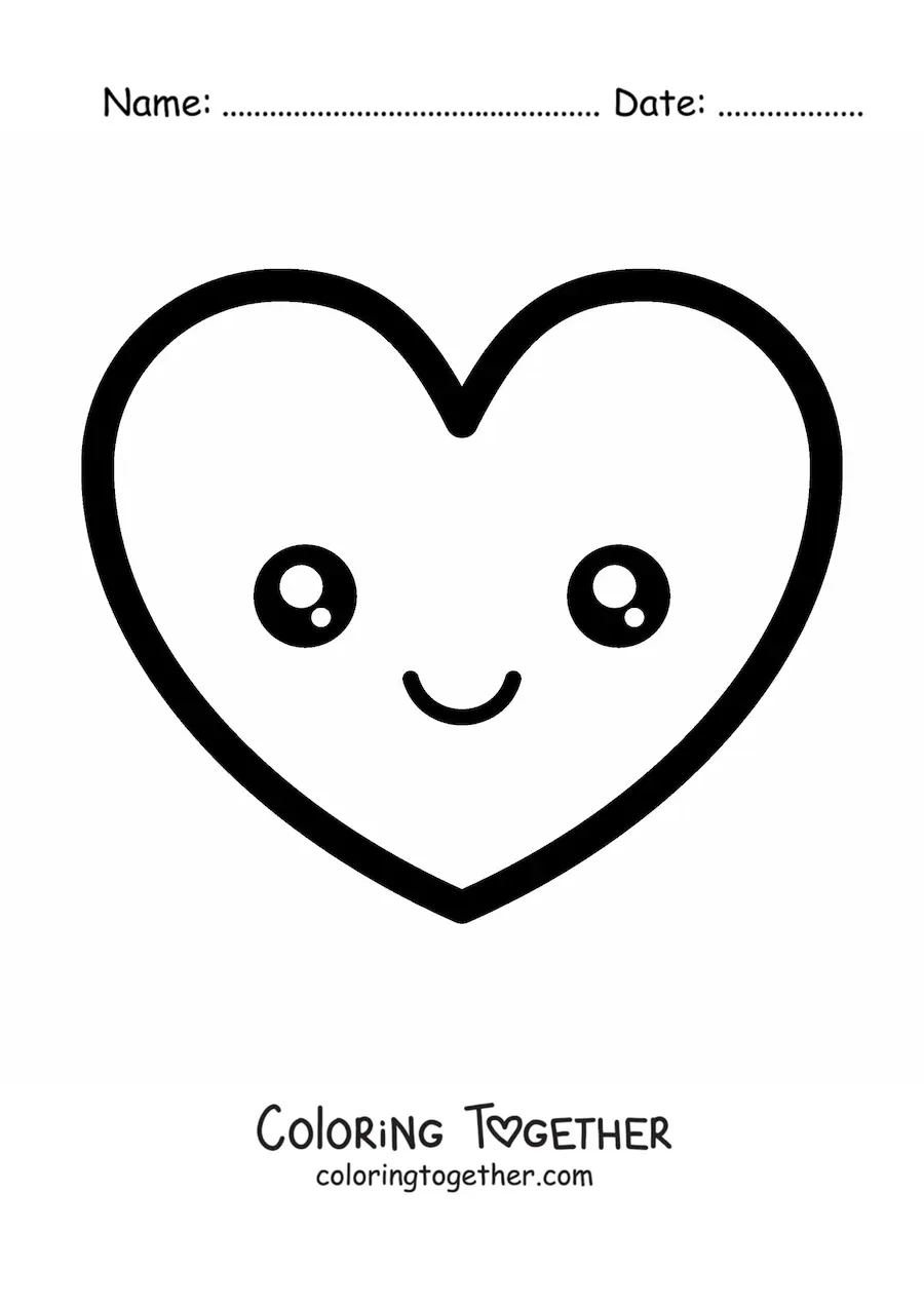 Coloring page of a smiling kawaii heart emoji
