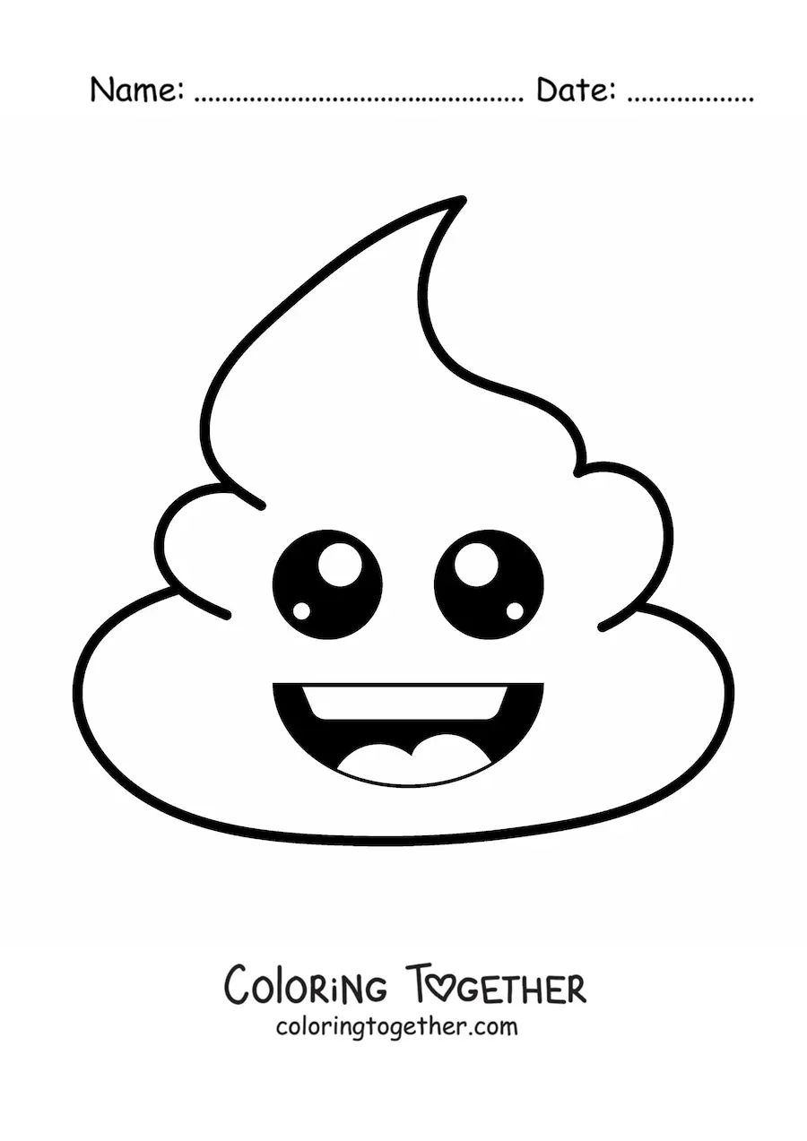 Coloring page of a kawaii happy poop emoji