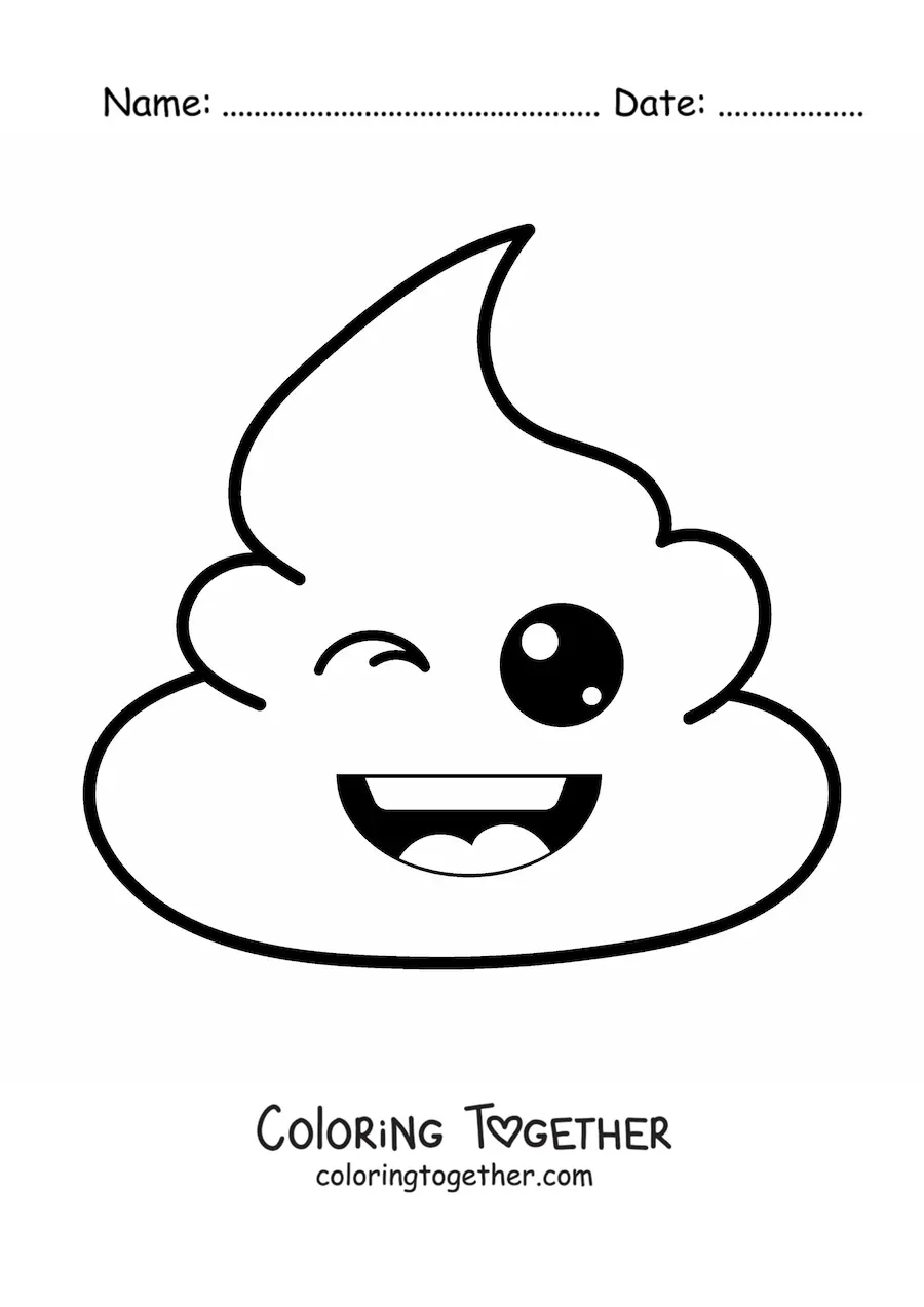 Coloring page of a happy poop emoji