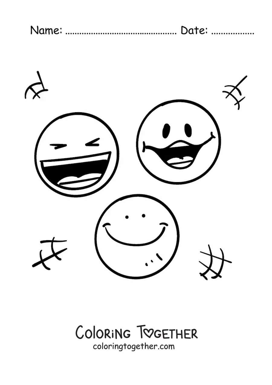 Coloring page of happy face emojis