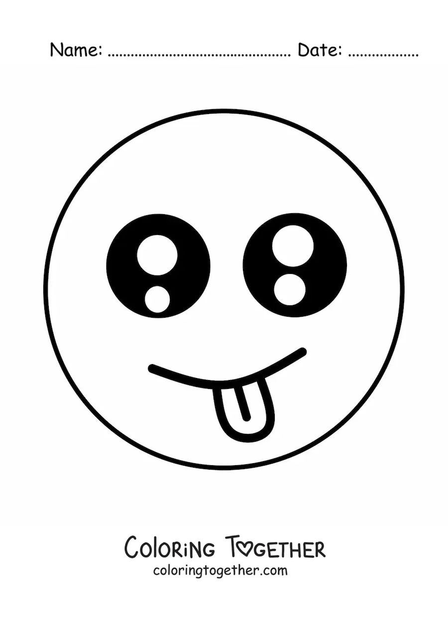 Coloring page of a kawaii happy face emoticon