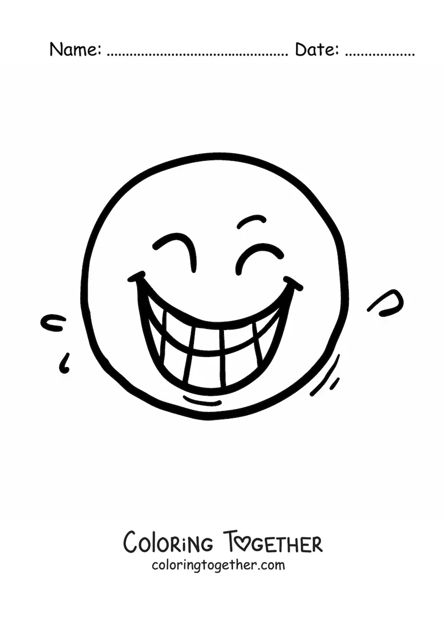 Coloring page of a laughing face emoticon