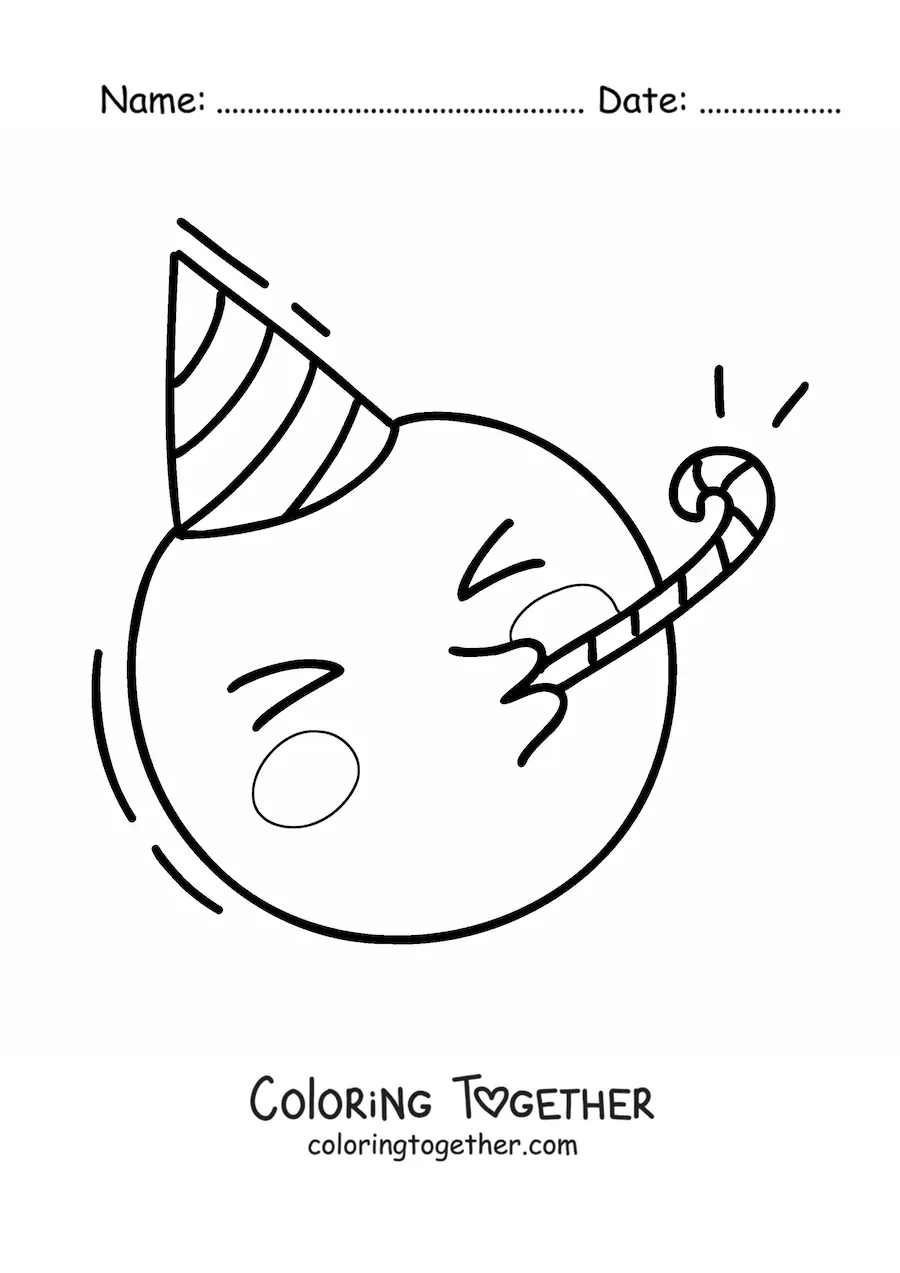 Coloring page of a birthday emoji