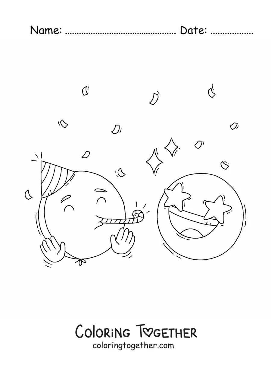 Coloring page of a birthday party emoji