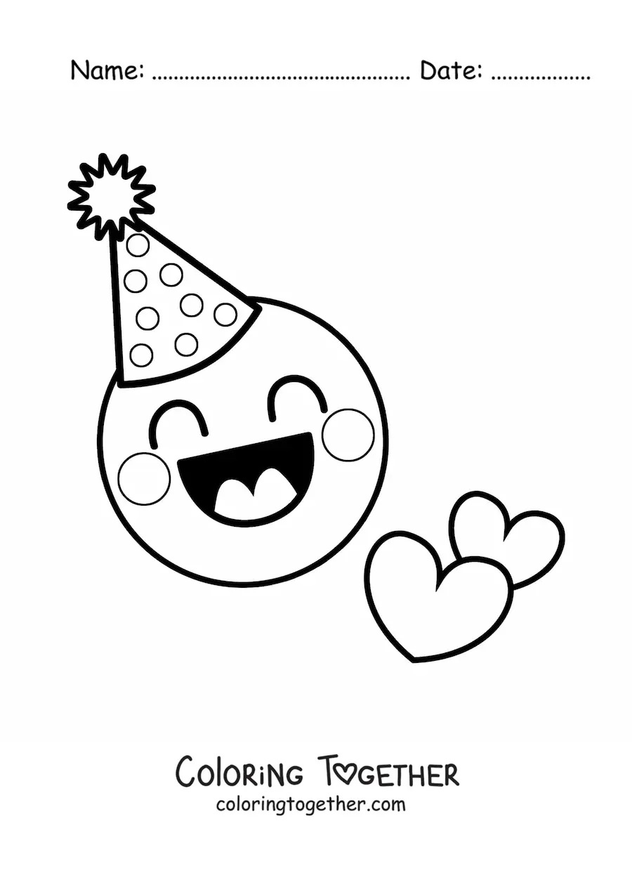 Coloring page of a happy birthday emoji