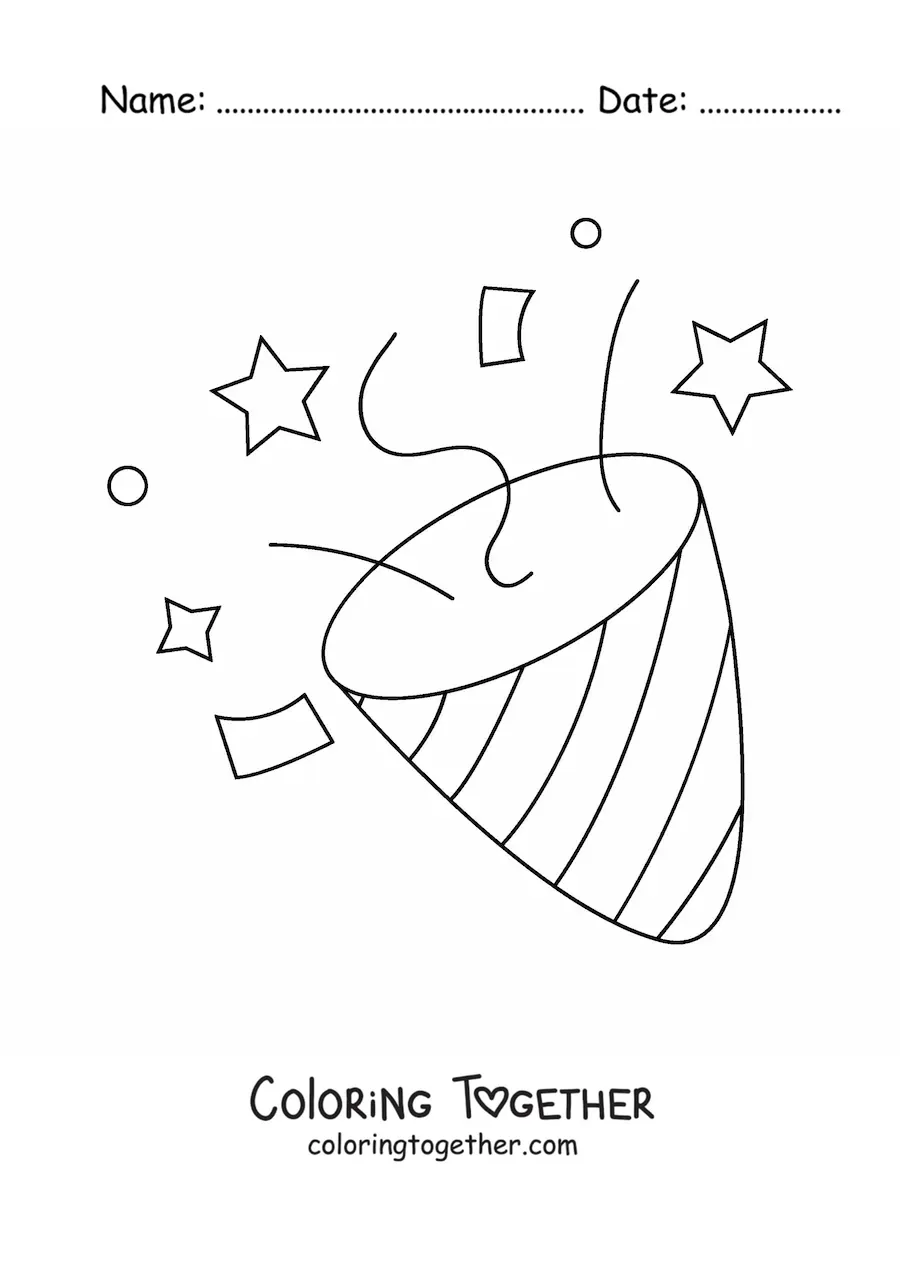 Coloring page of a party popper emoji