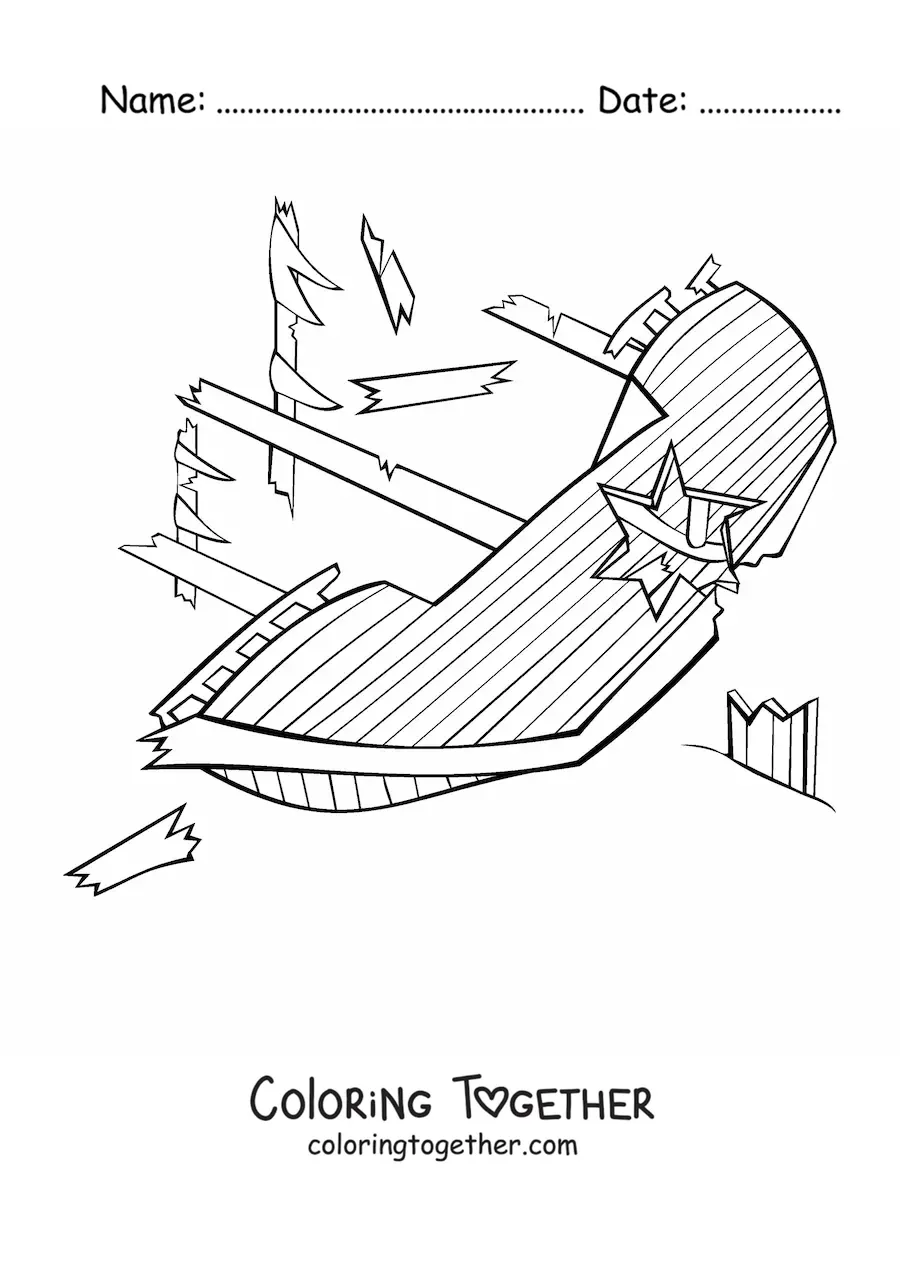 Coloring page of a shipwreck