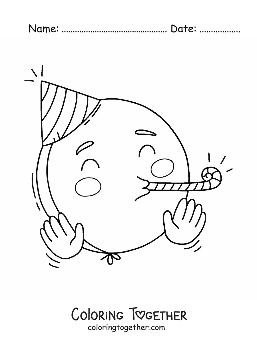 Coloring page of a birthday celebration emoji