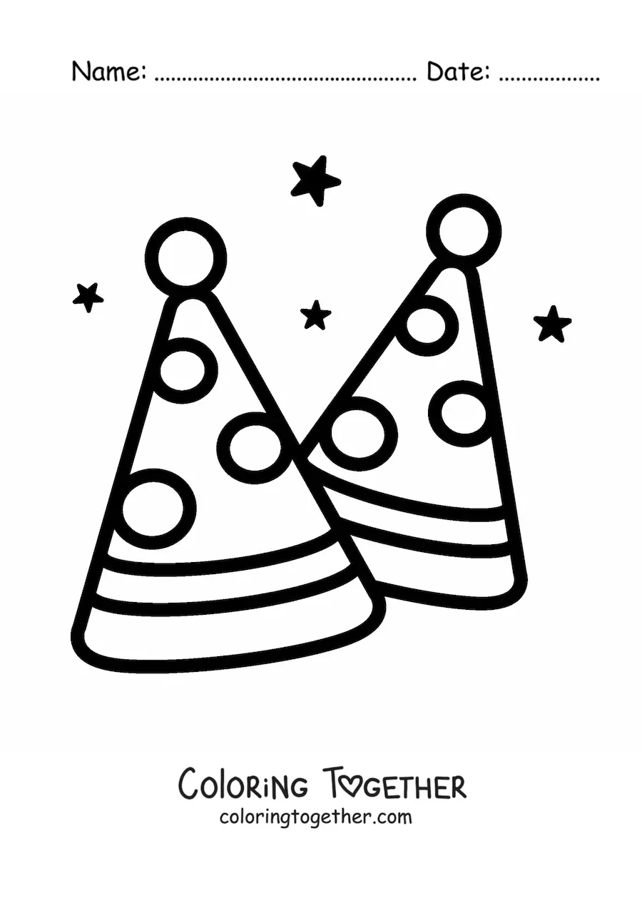 Coloring page of a birthday party hats emoji