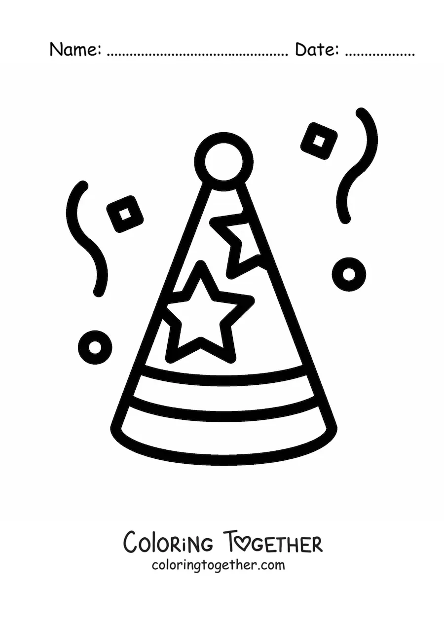 Coloring page of a birthday party hat emoji
