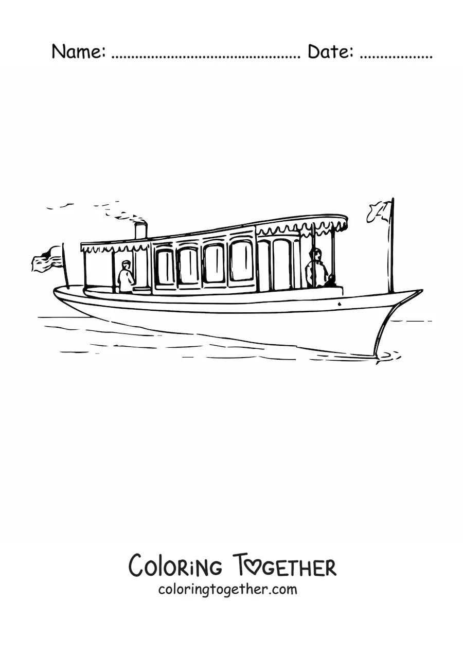 Coloring page of a steamboat at sea