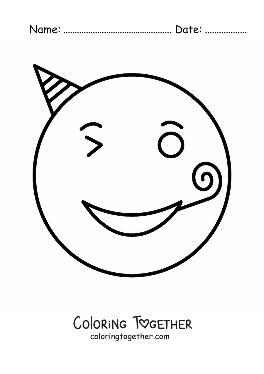 Coloring page of a party emoji