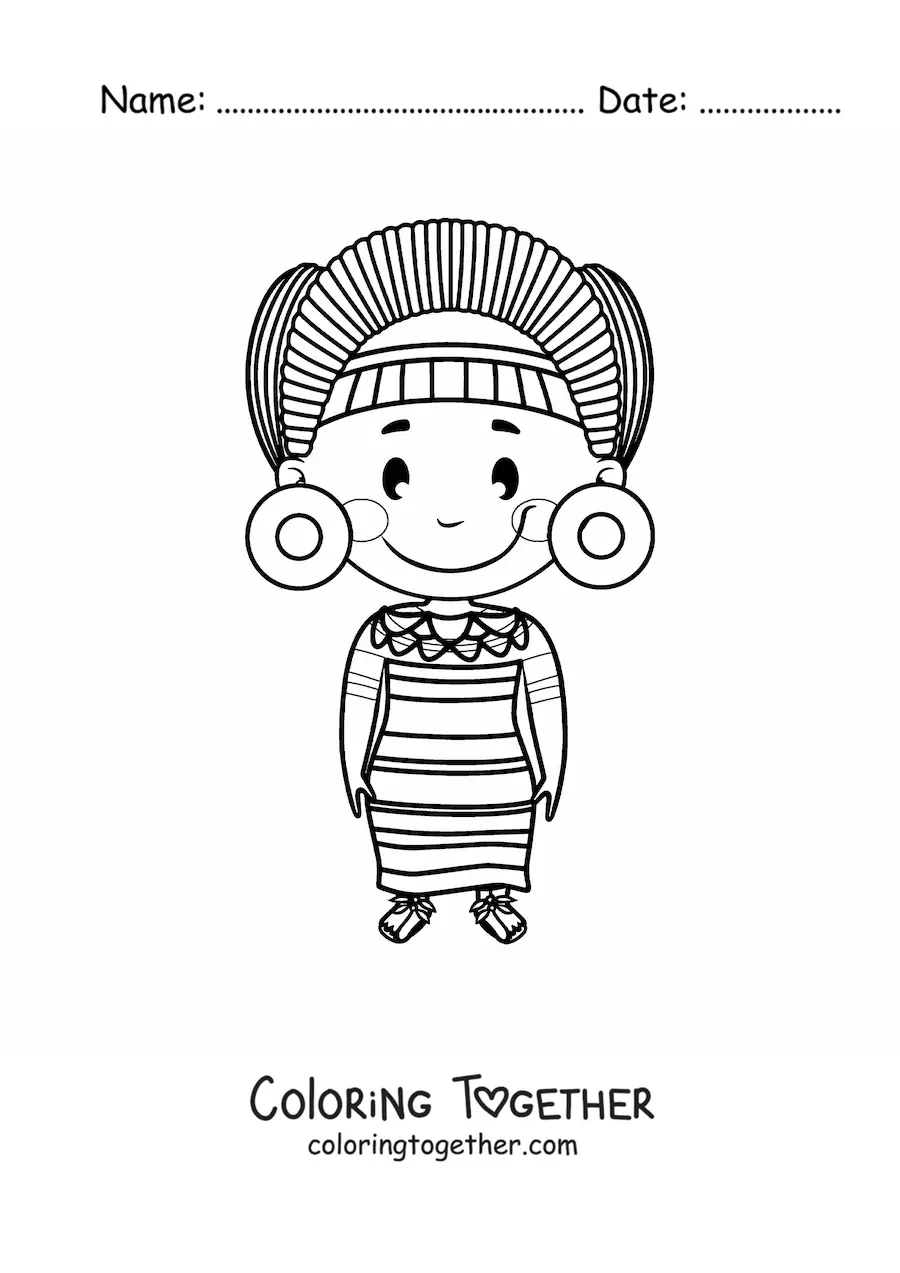Coloring page of a Mayan woman