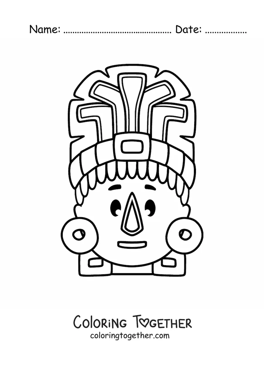 Coloring page of a Mayan mask