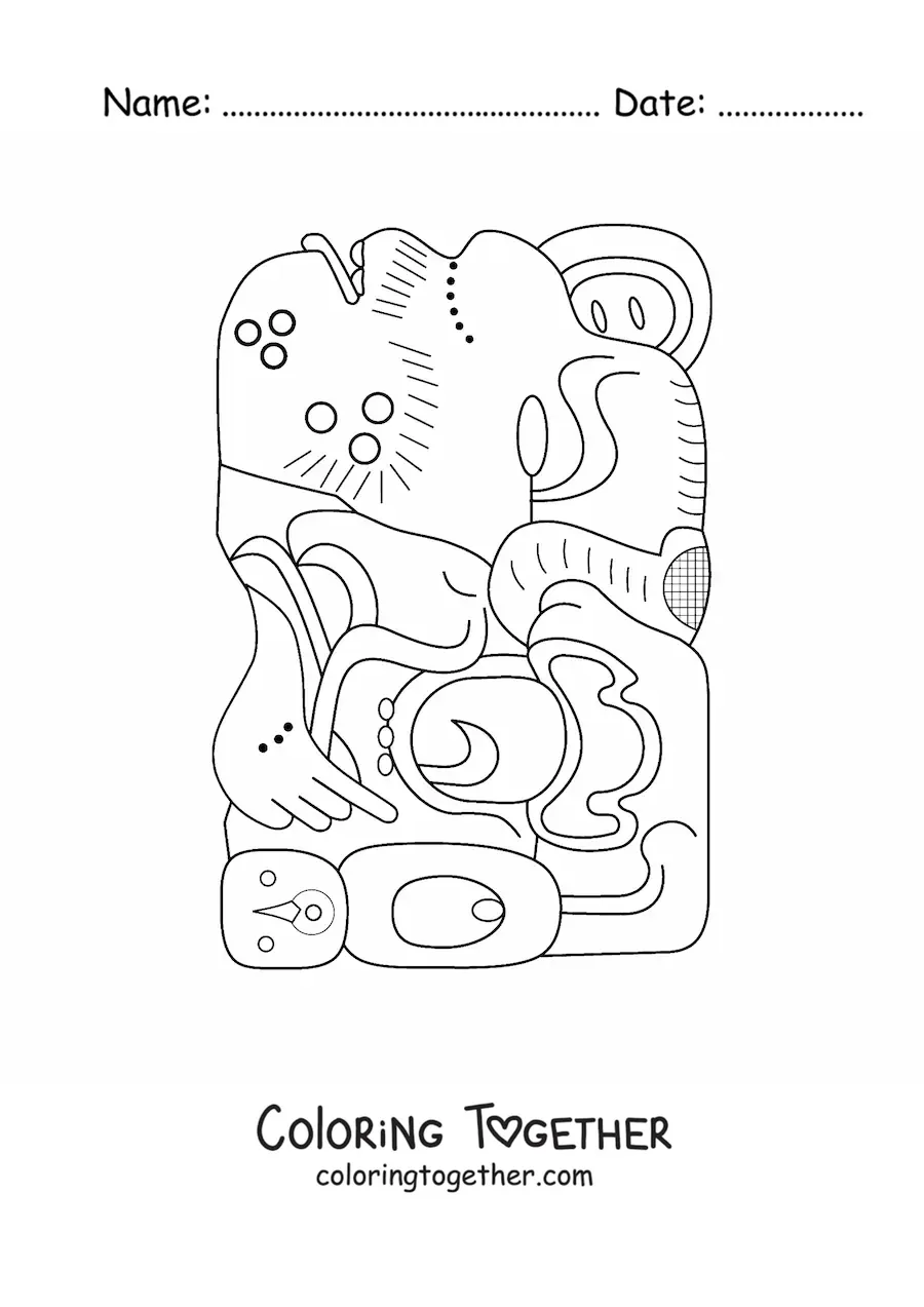 Coloring page of a Mayan hieroglyph