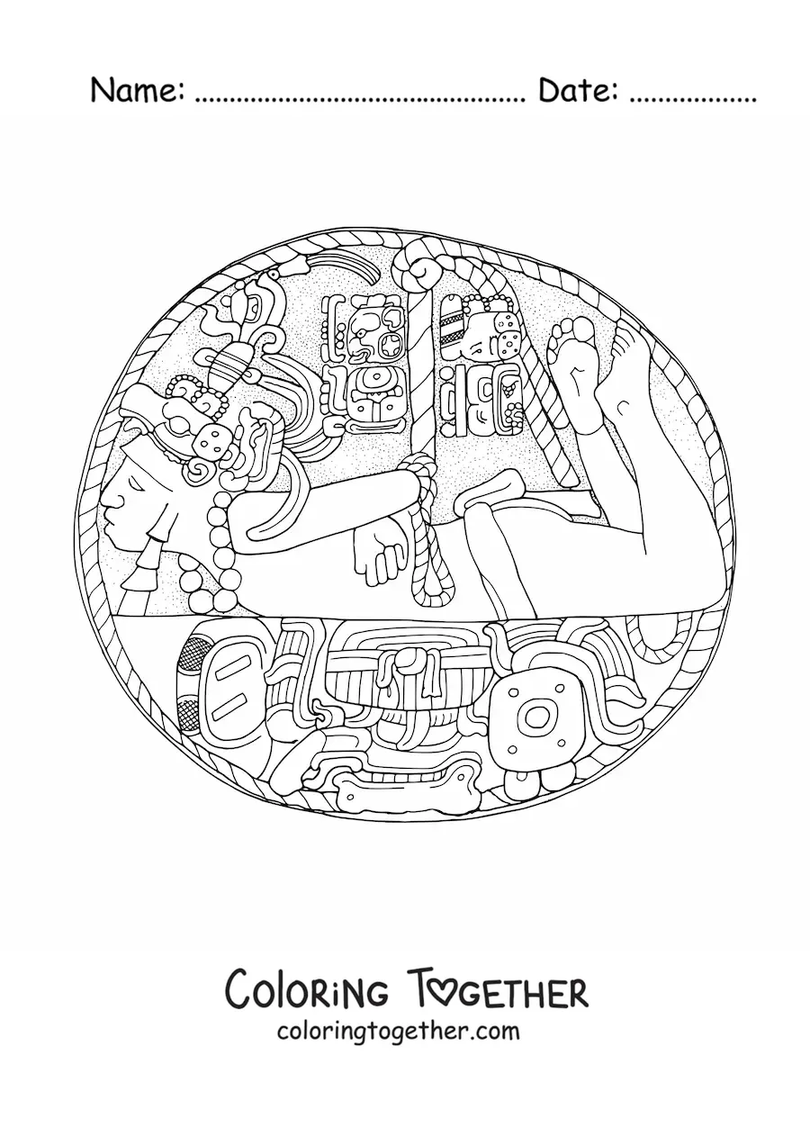 Coloring page of a Mayan sacrifice