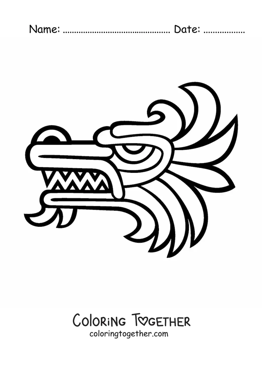 Coloring page of a Mayan sculpture