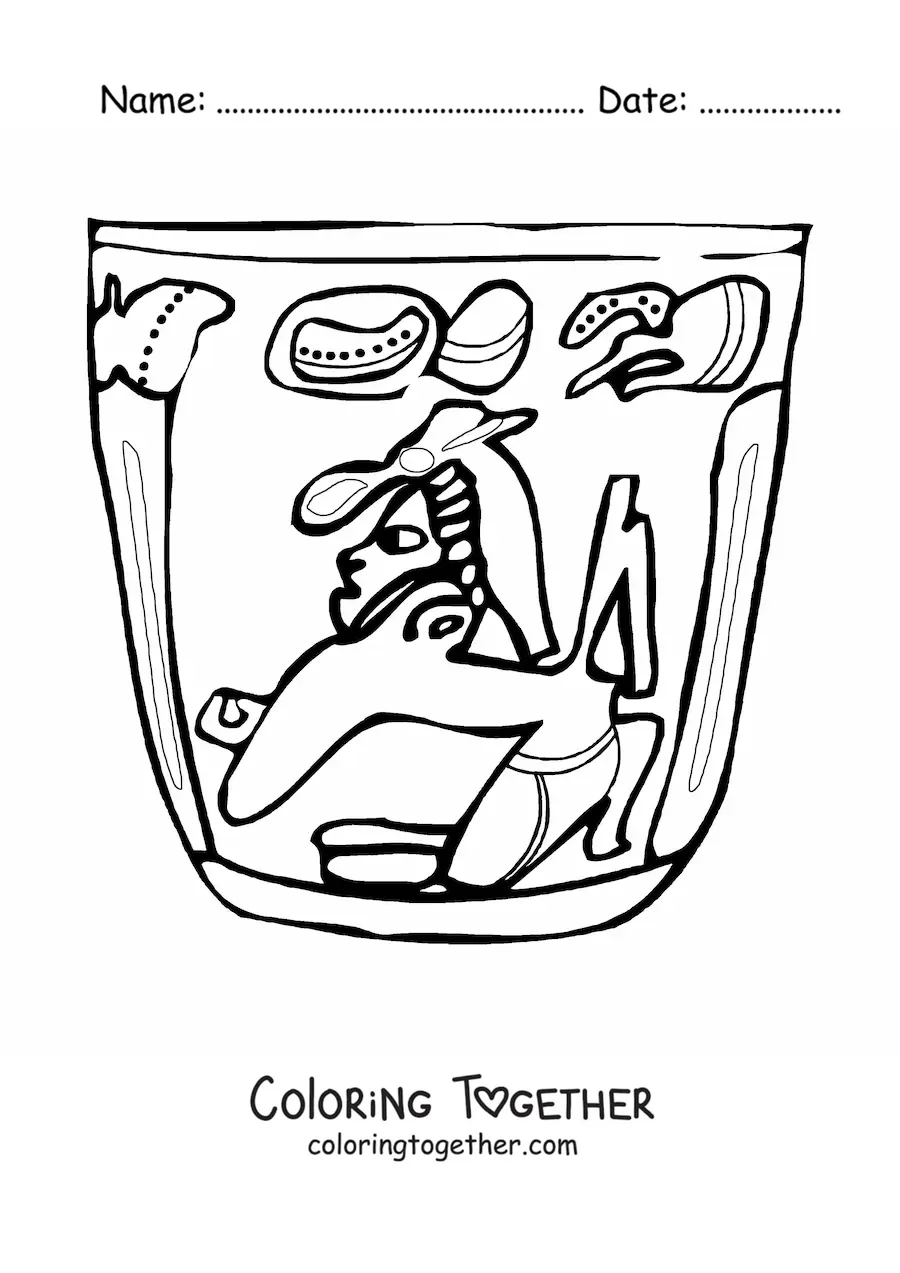 Coloring page of a Mayan vessel