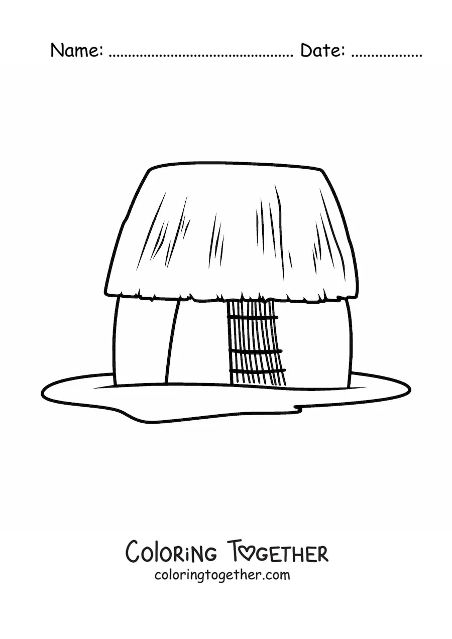 Coloring page of a Mayan dwelling hut