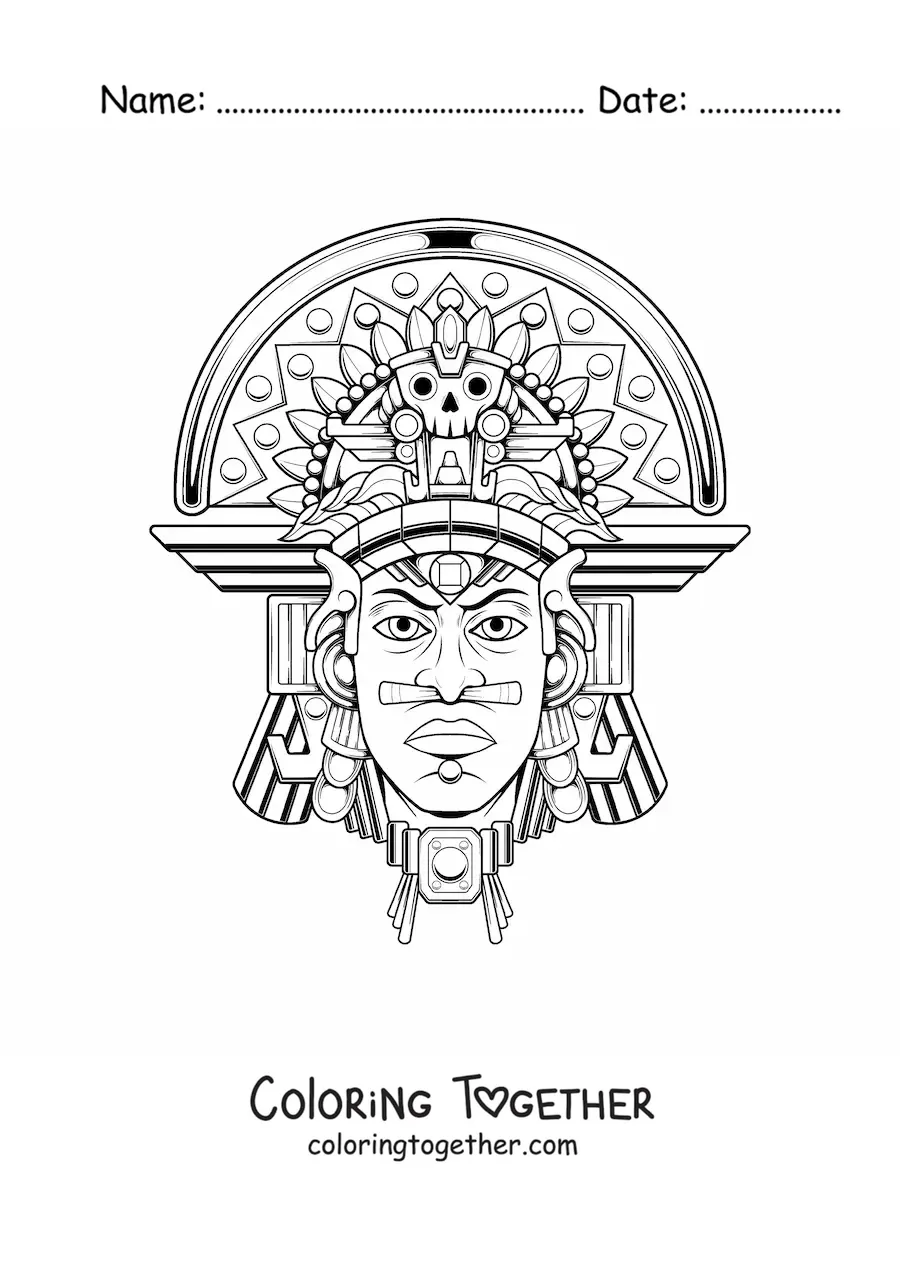 Coloring page of a man with an Aztec headdress